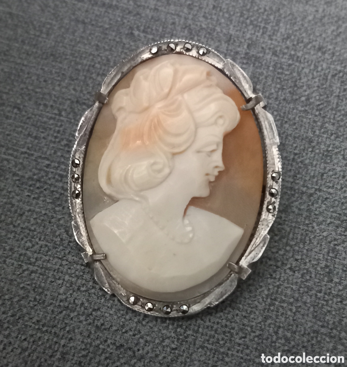 Joyeria: Camafeo vintage, broche engarzado en plata