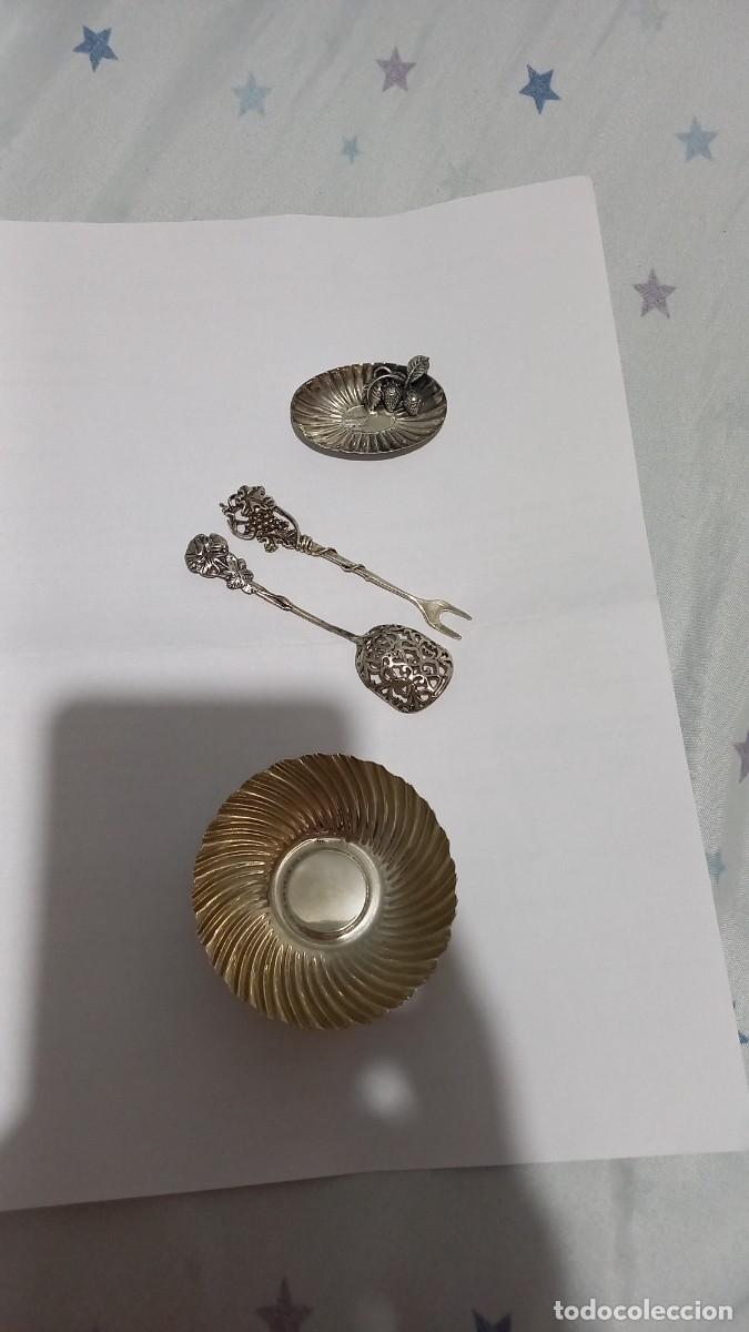 Joyeria: LOTE PLATA ITALIANA 800 - BOMBONERA 147g + POSA ANILLOS CEREZAS + CUBIERTO ACEITUNAS - VINTAGE 60s P