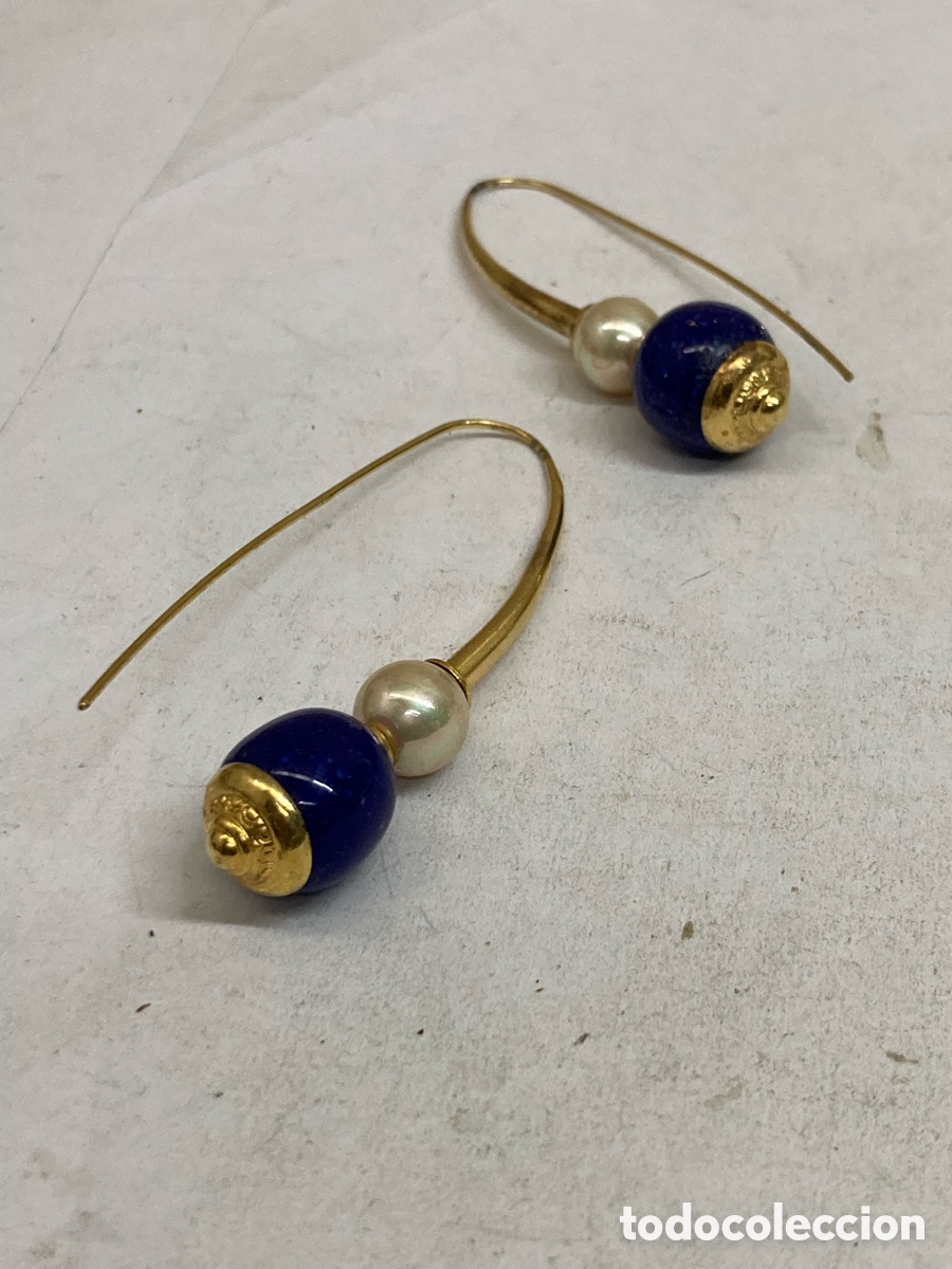 Joyeria: Pendientes de plata perla y lapisl&aacute;zuli P540 - Foto 1