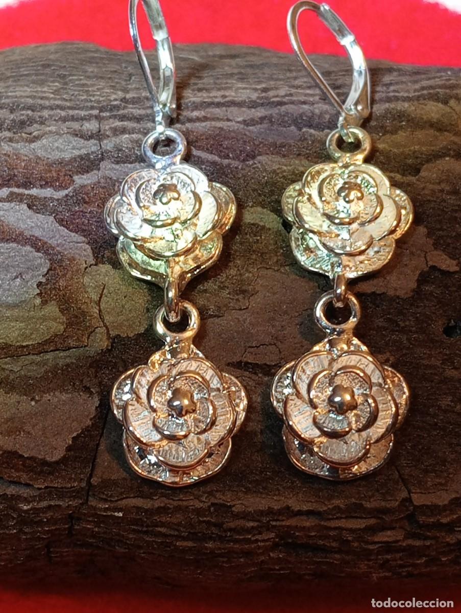 Joyeria: BONITOS PENDIENTES DE PLATA DE LEY CON ROSAS ARTESANAS (SIN USAR)