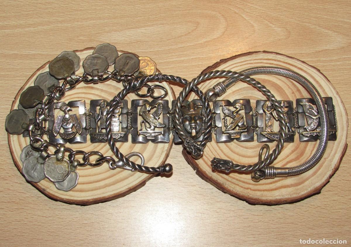 Joyeria: Lote 5 pulseras brazaletes Egipto egipcio monedas de 2 paise India oriental china dragones