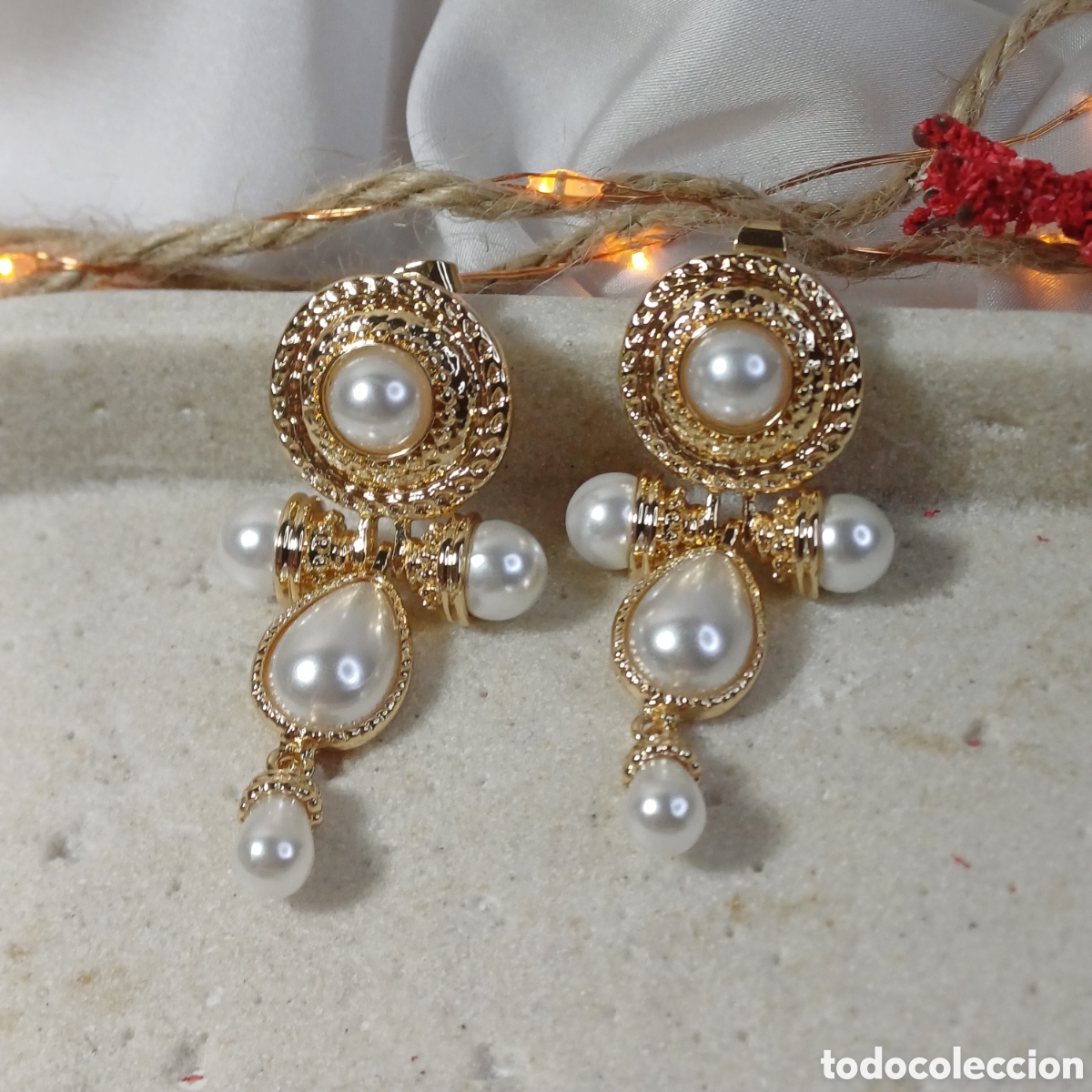 Joyeria: PENDIENTES VINTAGE RETRO 90S CHAPADO ORO - Foto 2