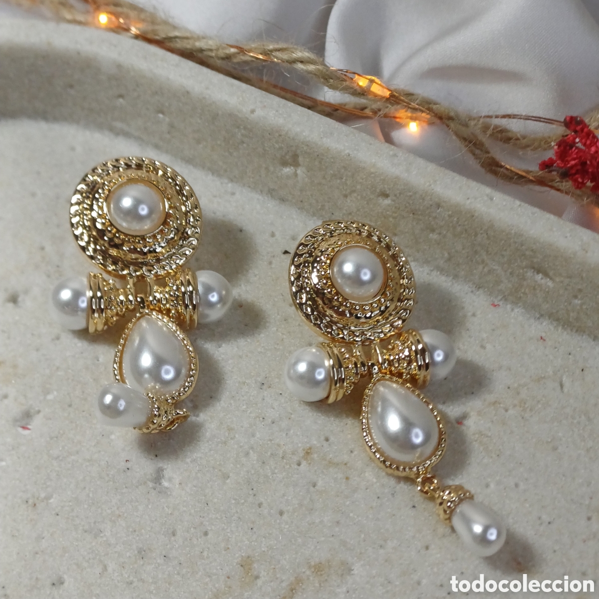 Joyeria: PENDIENTES VINTAGE RETRO 90S CHAPADO ORO - Foto 3