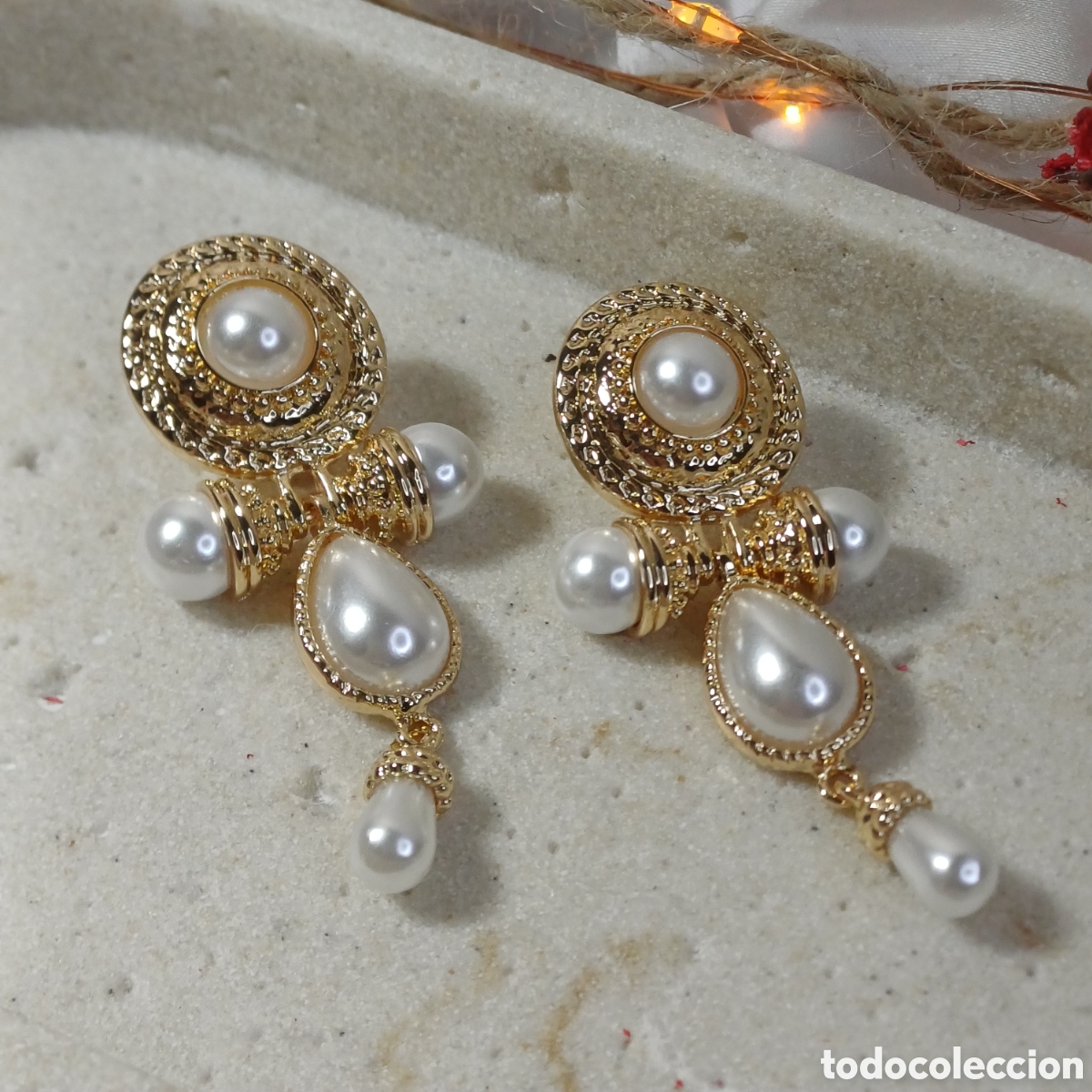 Joyeria: PENDIENTES VINTAGE RETRO 90S CHAPADO ORO - Foto 4