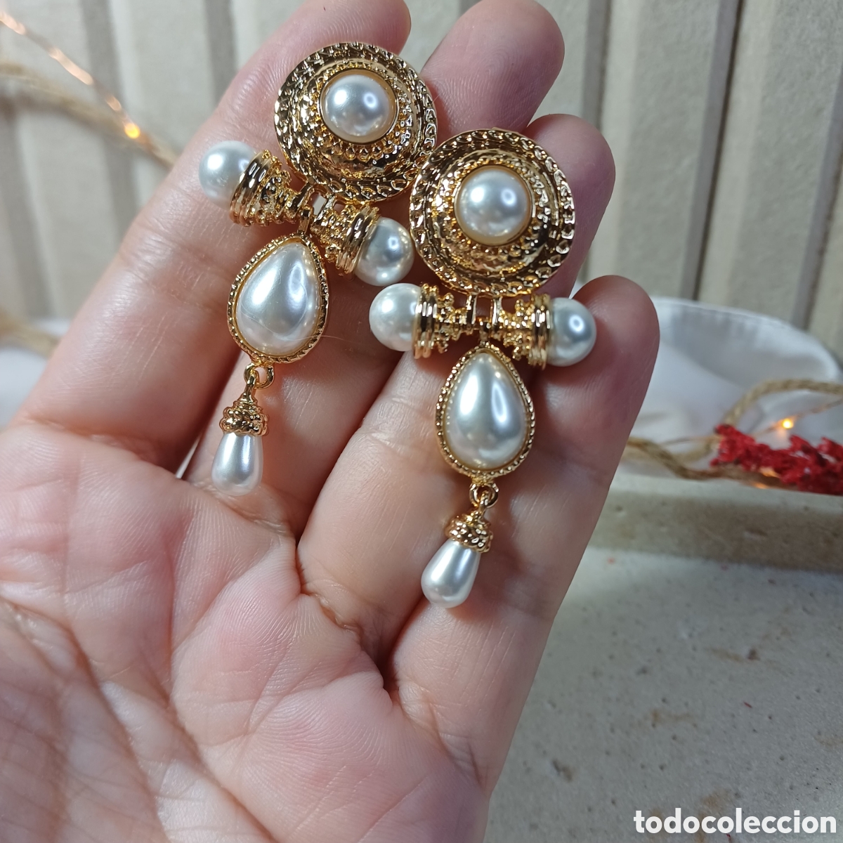 Joyeria: PENDIENTES VINTAGE RETRO 90S CHAPADO ORO - Foto 5