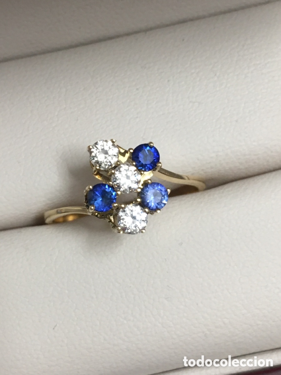 Joyeria: Anillo oro 18k zirconitas y zafiros sinteticos