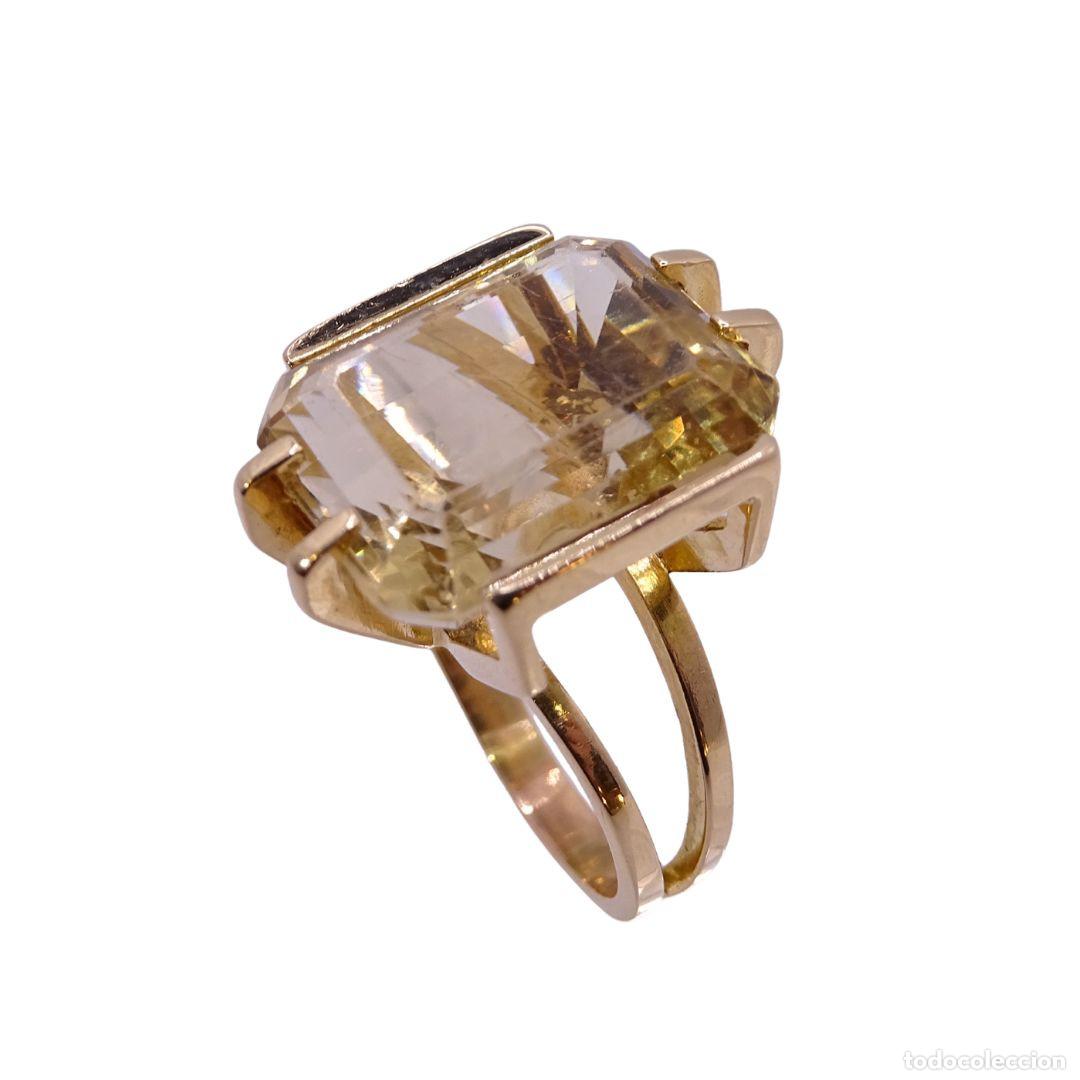 Joyeria: Sortija / Anillo Art D&eacute;co con gran cuarzo citrino, talla esmeralda, oro 18k, 40&rsquo;s