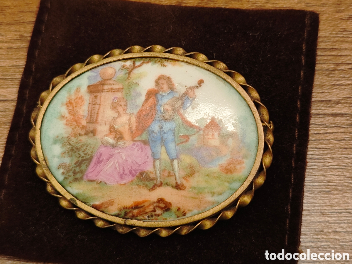 Joyeria: Broche limoges de porcelana ovalado