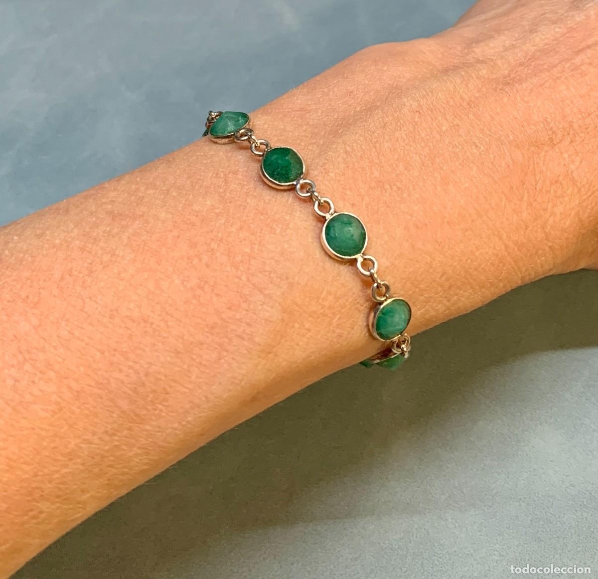 Joyeria: Pulsera de eslabones facetados de plata de ley 925 con esmeraldas naturales