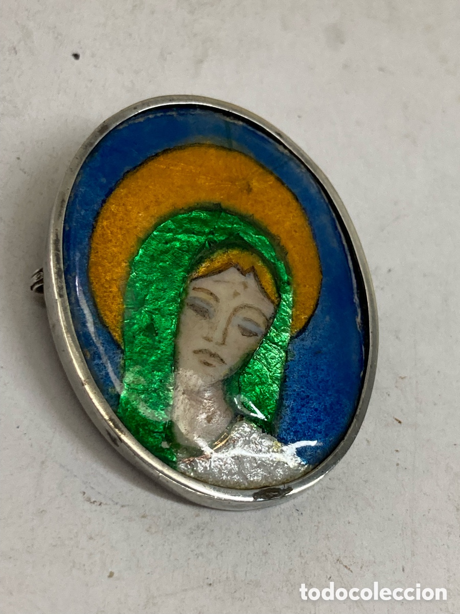 Joyeria: Broche de plata religiosa esmaltado B246