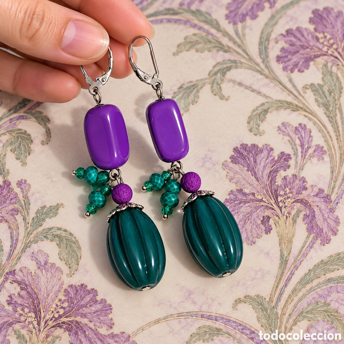 Joyeria: Pendientes vintage verde y morado - Foto 2