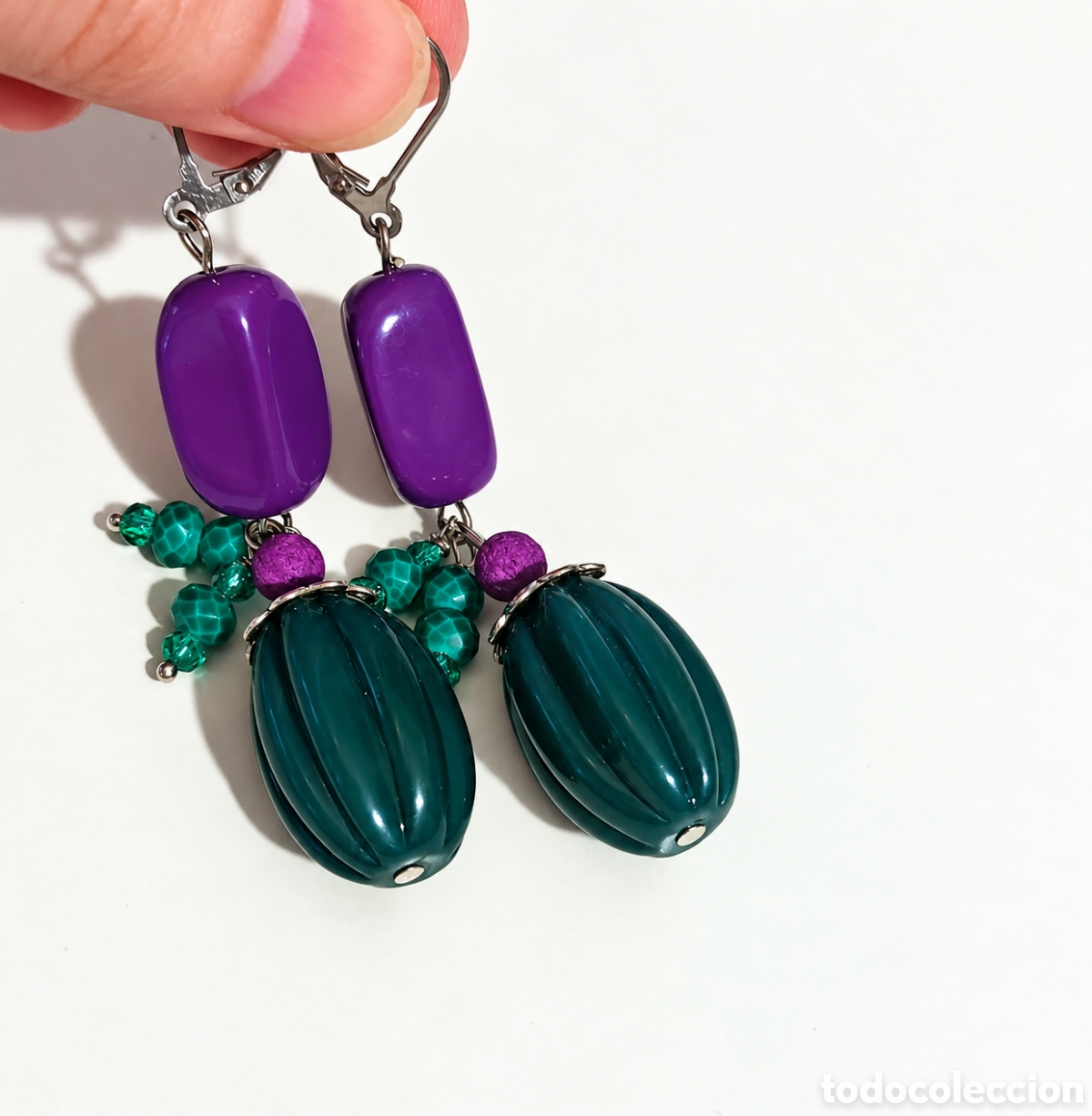 Joyeria: Pendientes vintage verde y morado - Foto 3