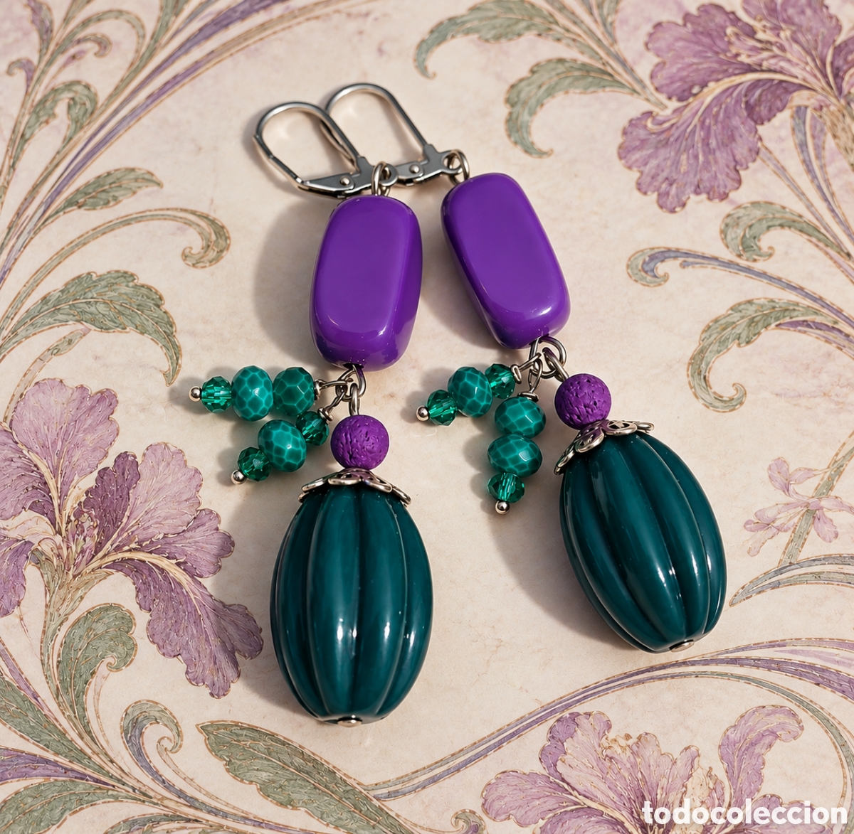 Joyeria: Pendientes vintage verde y morado
