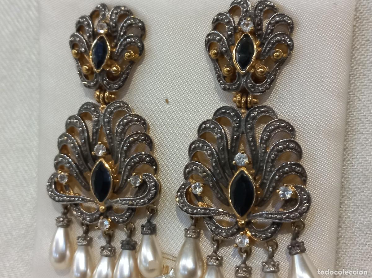 Joyeria: PENDIENTES &uml;ISABELINOS&uml; (largos) palma p&aacute;tina-perlas colgantes