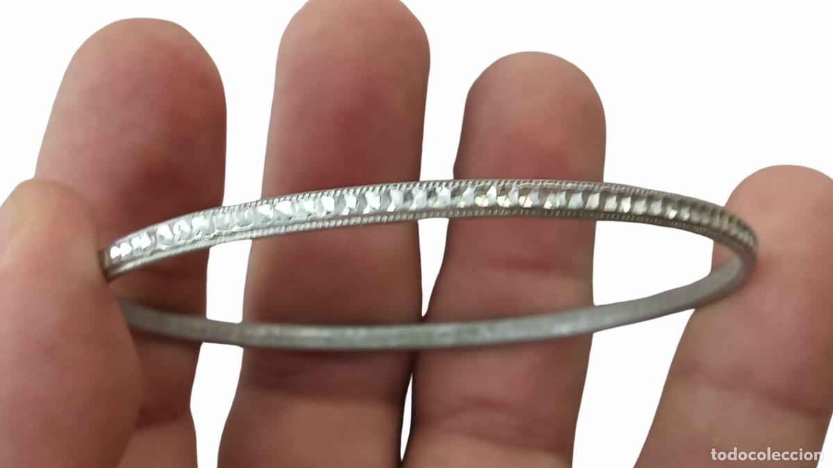 Joyeria: PULSERA R&Iacute;GIDA DE ARO FINO PLATEADO - TALLADO FACETADO TIPO DIAMANTADO - BORDE DENTADO - A&Ntilde;OS 90