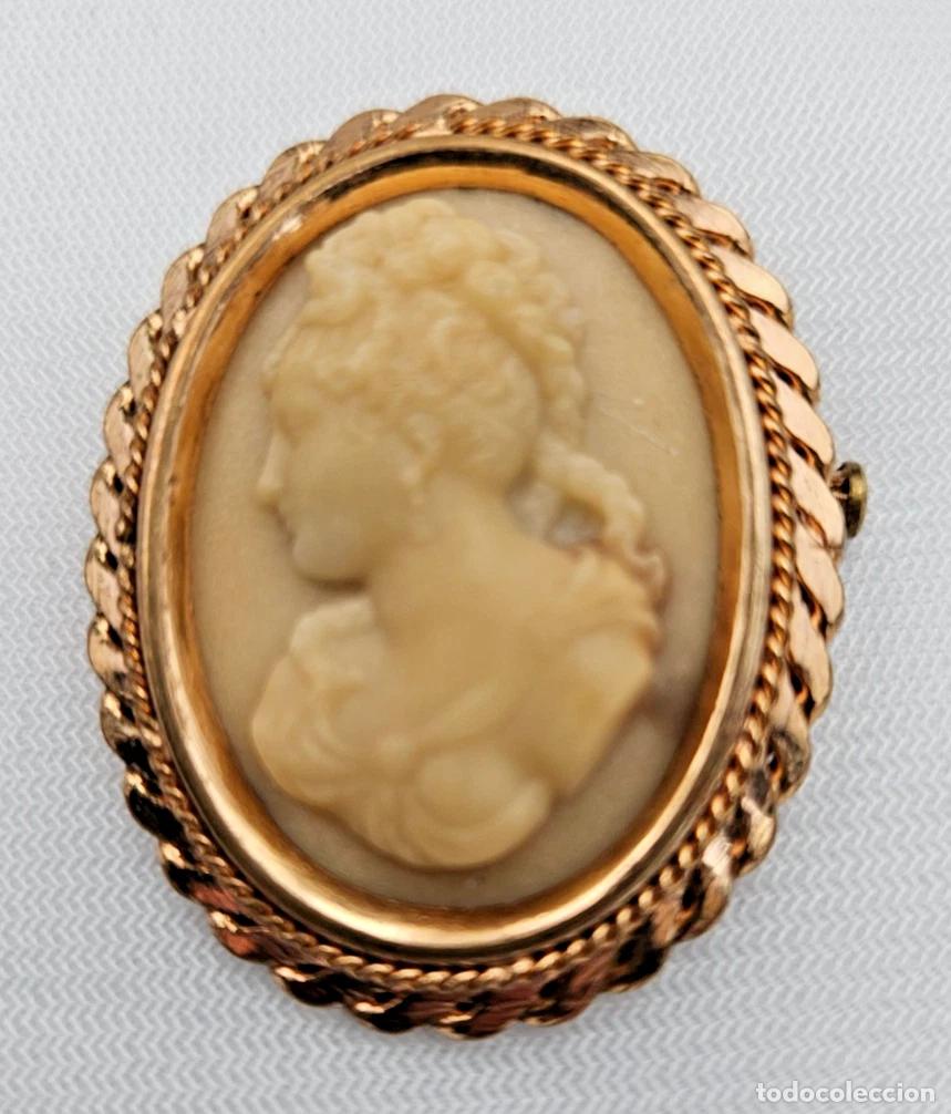 Joyeria: VINTAGE BROCHE CAMEE EN PIERRE DE LAVE BUSTE DE FEMME DE PROFIL BEL ETAT