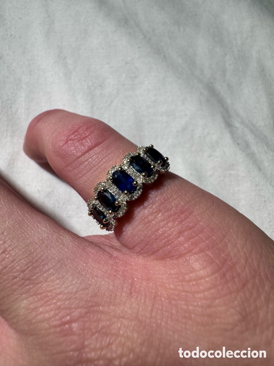 Joyeria: Anillo Oro 18K Zafiros y Diamantes Naturales