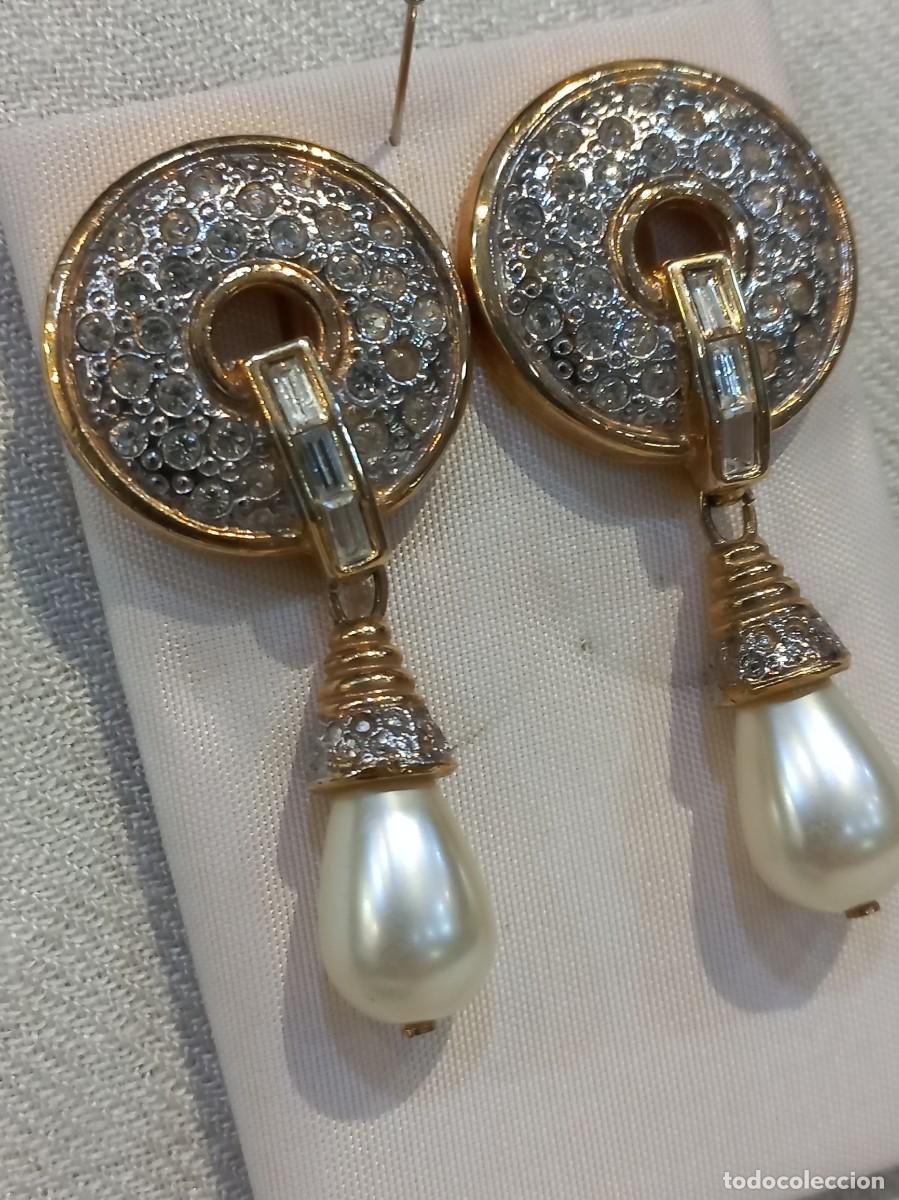 Joyeria: PENDIENTES (largos-chapados) plaf&oacute;n arete pedrer&iacute;a-barra cristal y perl&oacute;n l&aacute;grima colgante