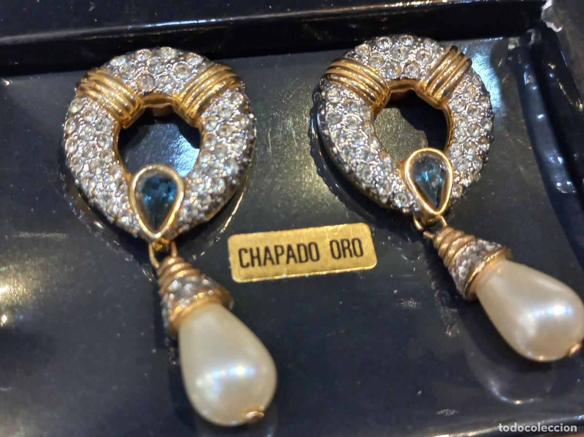 Joyeria: PENDIENTES (largos-chapados) plaf&oacute;n aro l&aacute;grima pedrer&iacute;a y perla l&aacute;grima colgante