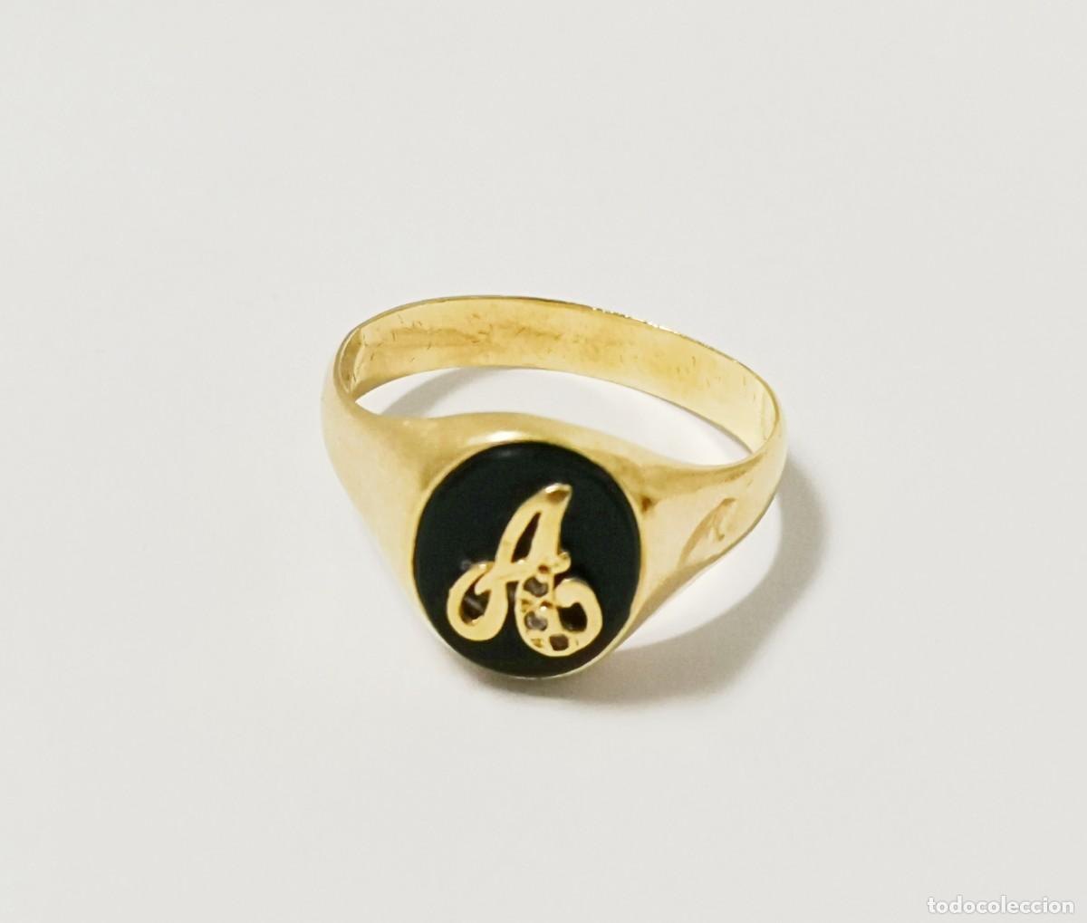 Joyeria: Sello Oro 18k &Oacute;nix e Inicial &rdquo;A&rdquo; tatum 23 (4,16 g) Anillo sello cl&aacute;sico en Oro Amarillo de 18k