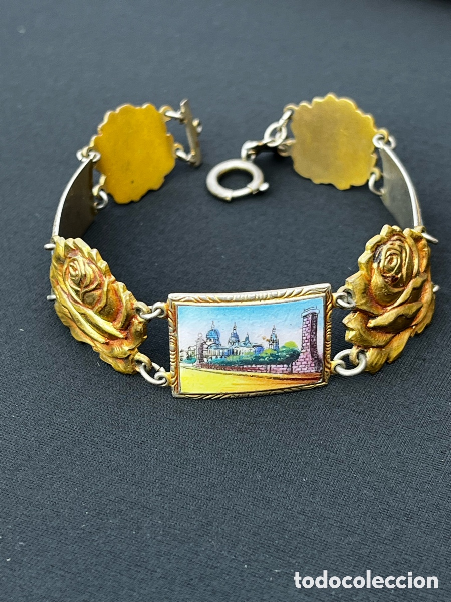 Joalharia: Antigua pulsera modernista metal y esmaltes Barcelona
