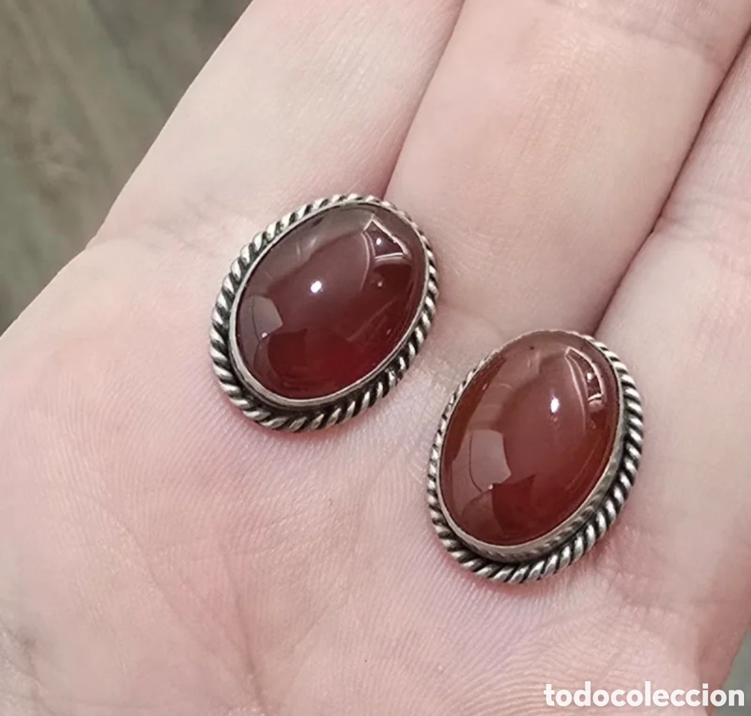 Joyeria: Pendientes de Plata y &Aacute;gata Coralina antiguos