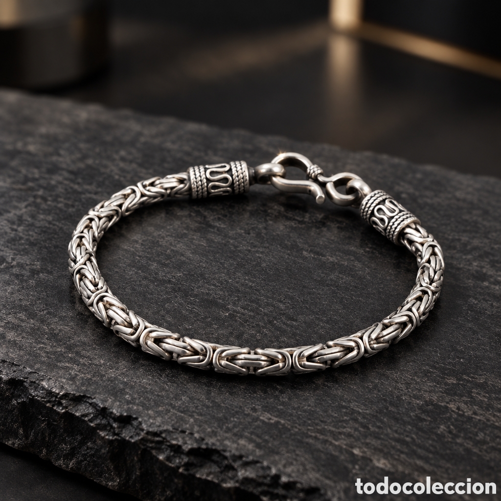 Joyeria: Pulsera de cadena bizantina (estilo Bali) de plata de ley 925, con cierre de gancho.