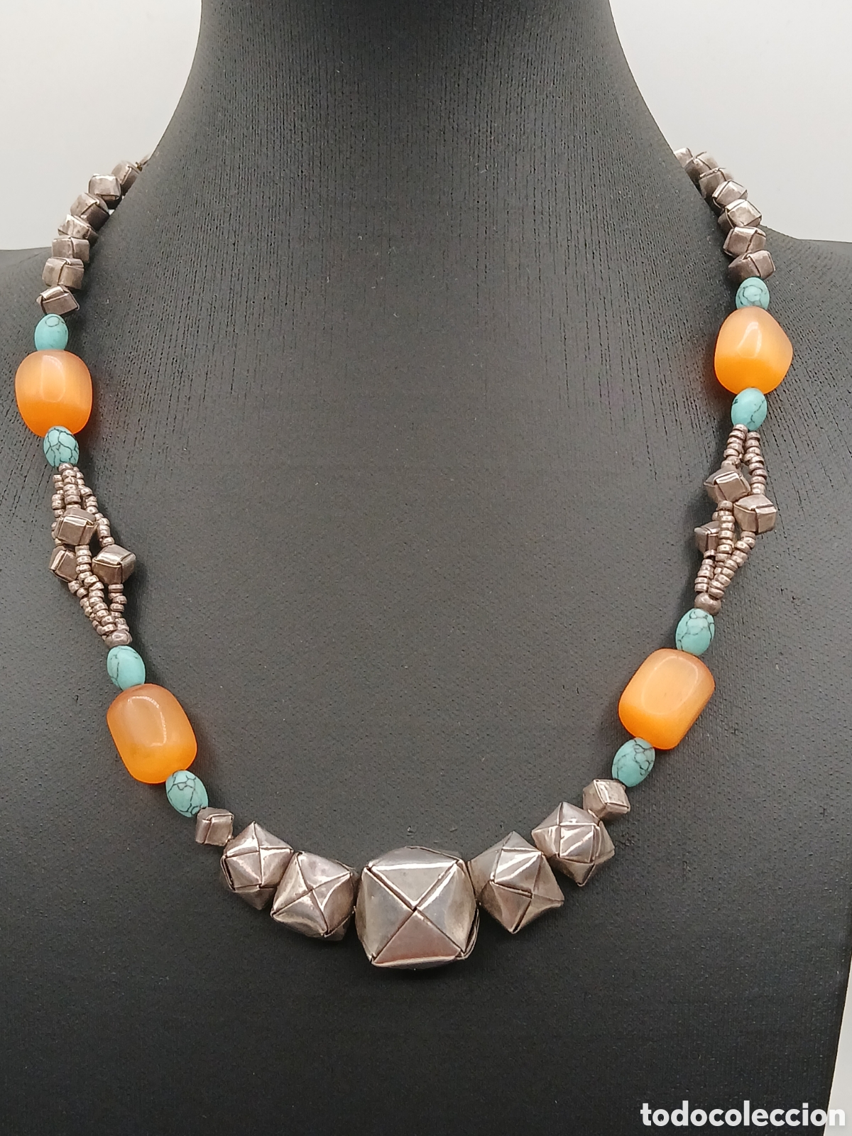 Joyeria: Collar &eacute;tnico plata 925mls cornalina y turquesa
