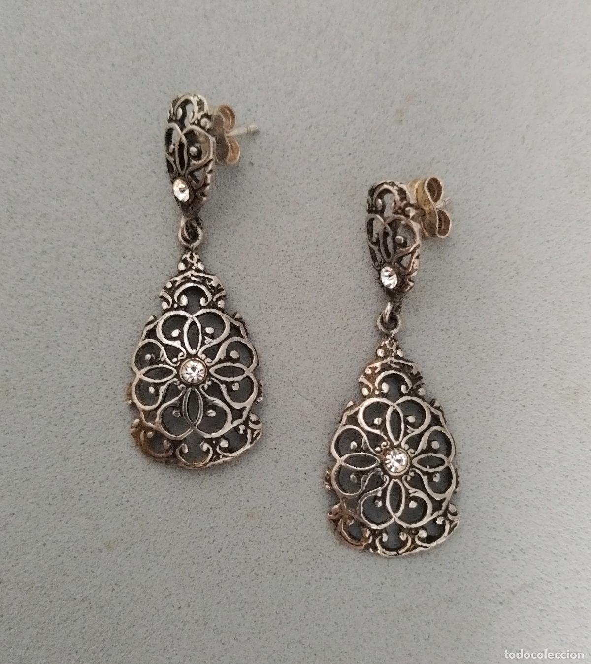 Schmuck: Antiguos pendientes de plata de ley con circonita.