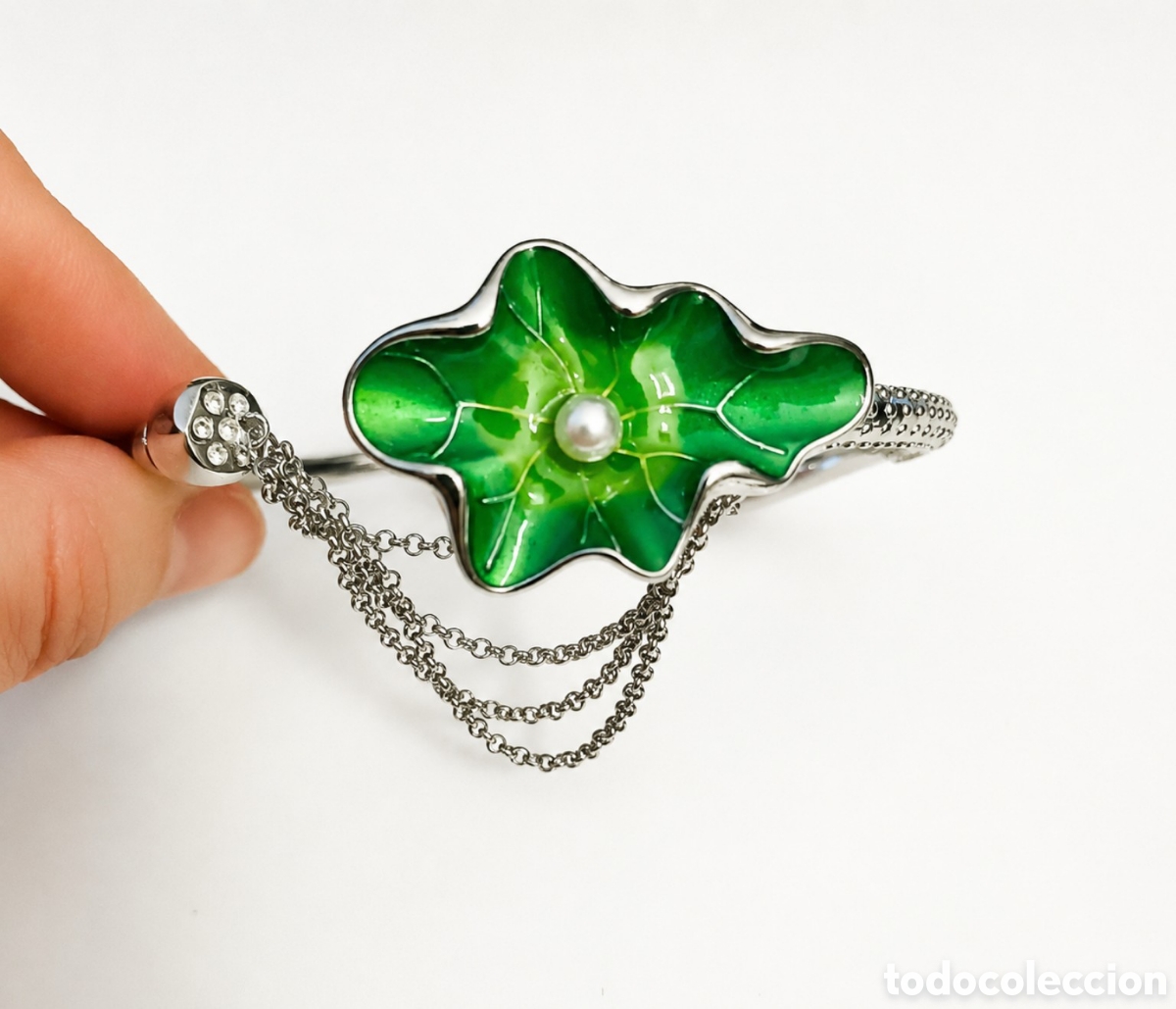 Schmuck: Pulsera brazalete vintage chapado en plata con esmalte dise&ntilde;o Art Nouveau