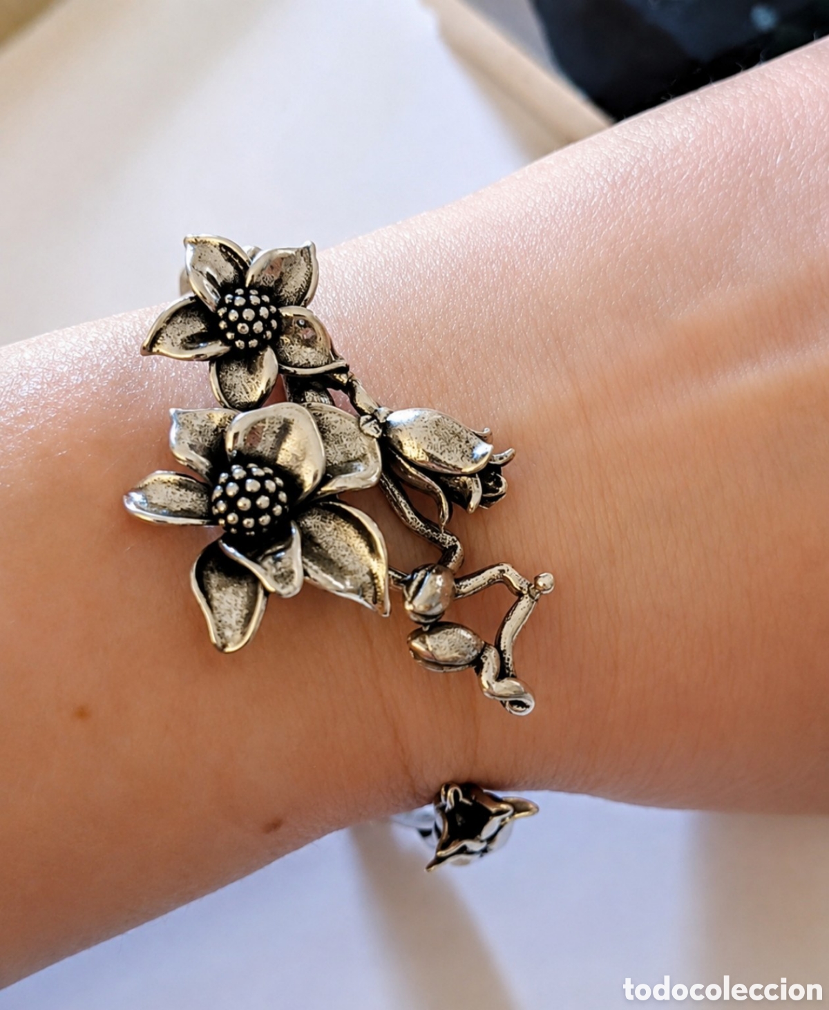 Schmuck: Brazalete floral Plata ajustable dise&ntilde;o Art Nouveau