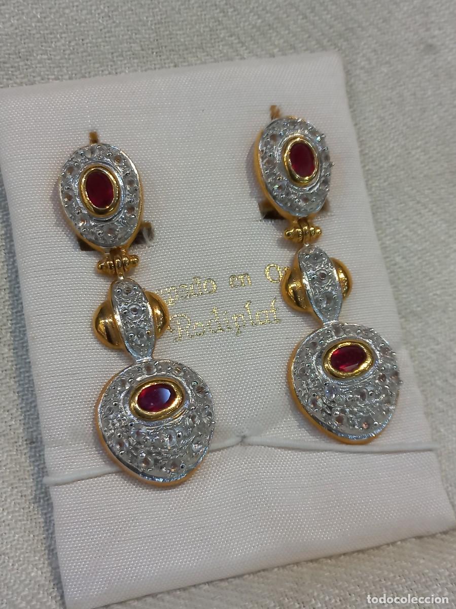 Joalharia: PENDIENTES &uml;ISABELINOS&uml;(largos-chapado) tres partes-pedrer&iacute;a y piedra roja