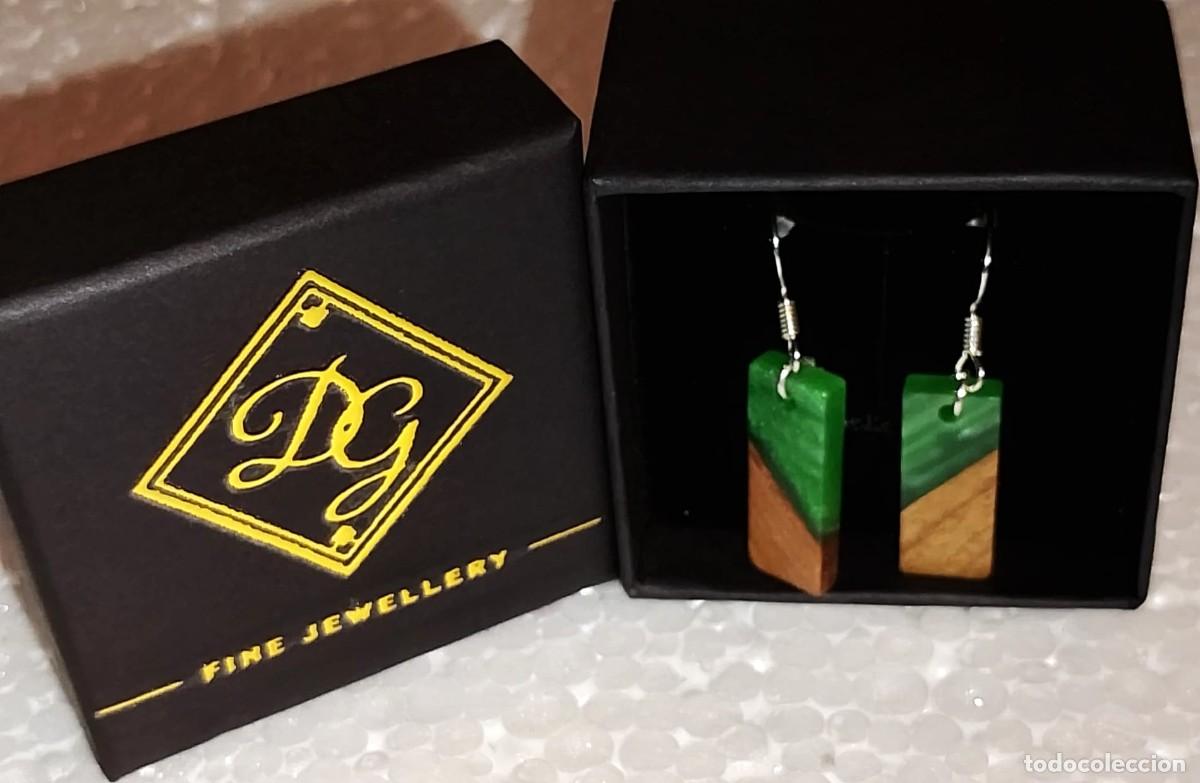 Joaillerie: PENDIENTES DE MADERA VERDE CON GANCHOS MARCADOS 925 &ndash; DISE&Ntilde;O GEOM&Eacute;TRICO