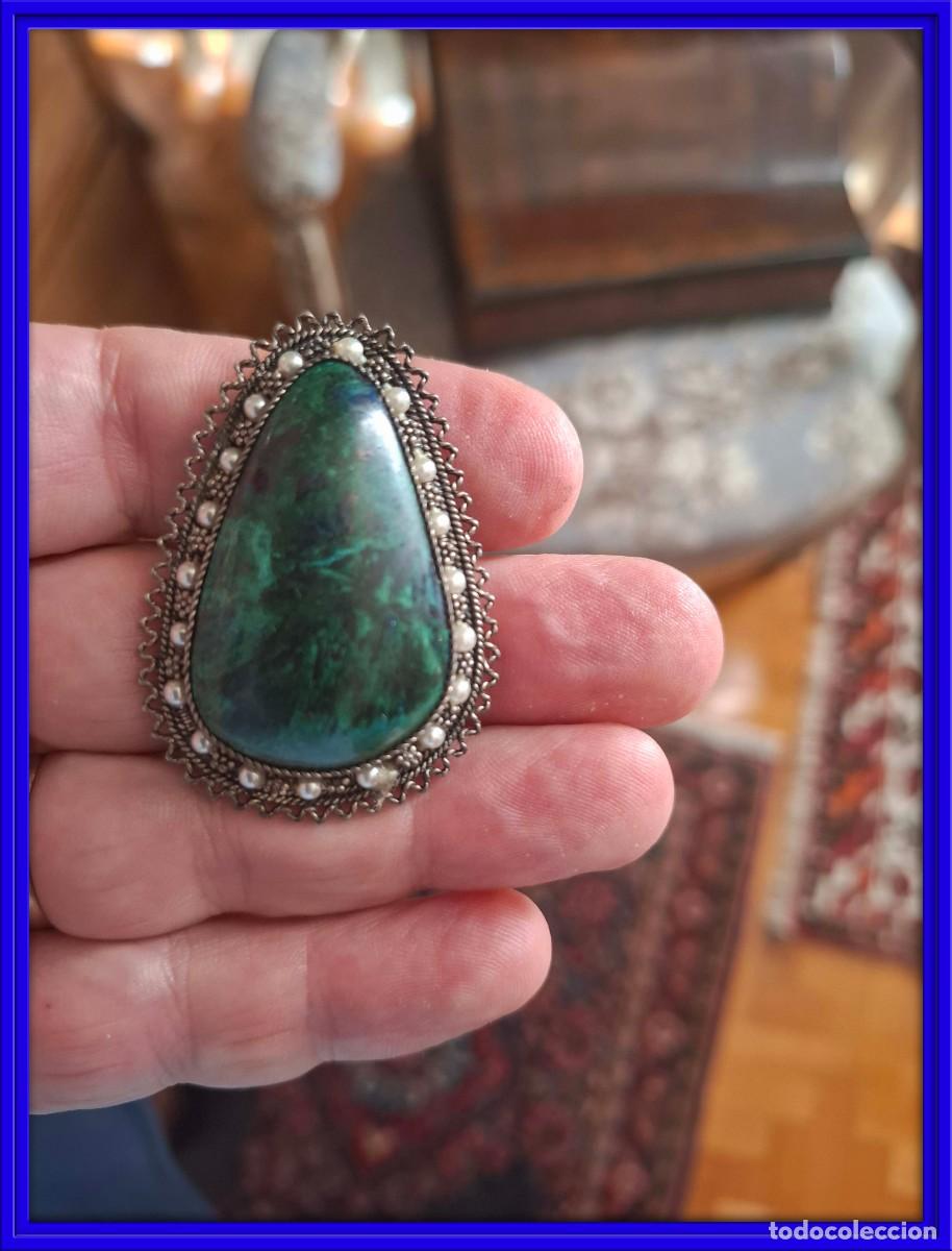 Gioielleria: COLGANTE O BROCHE DE PLATA CON PIEDRA MALAQUITA
