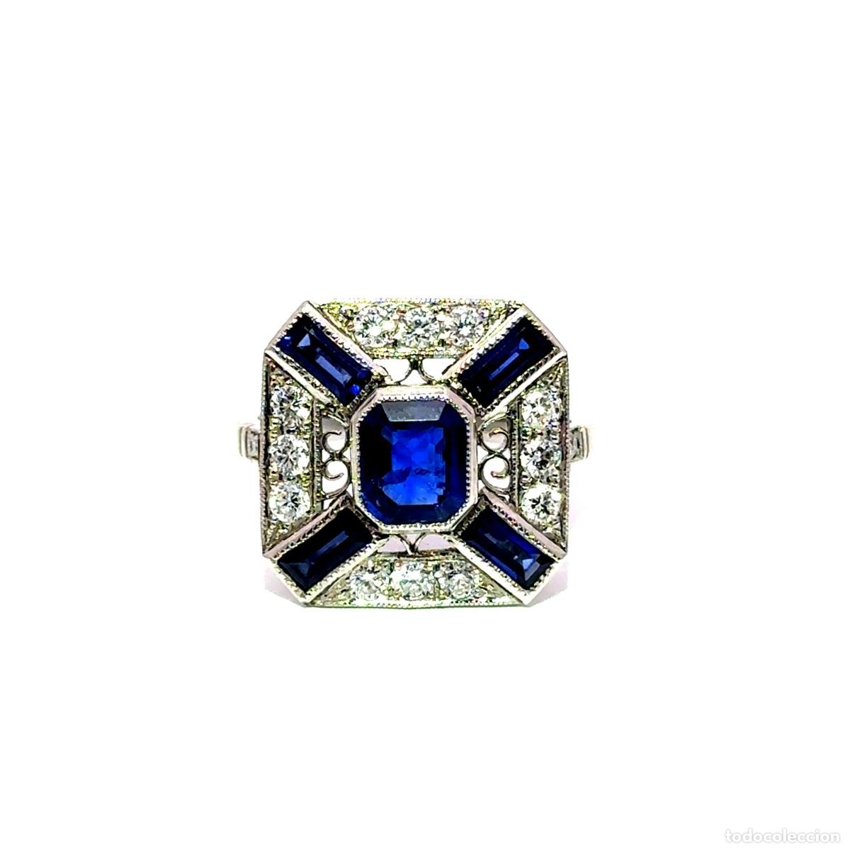 Gioielleria: Anillo Art D&eacute;co con Zafiros Talla Baguette y Diamantes