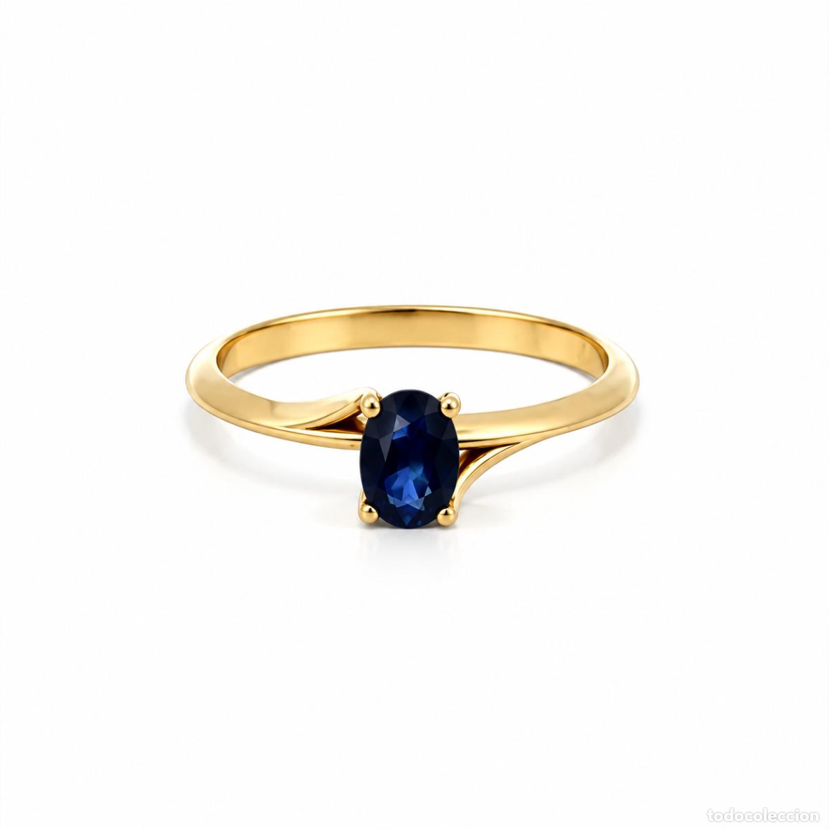 Gioielleria: Anillo Solitario de Oro Amarillo con Zafiro Azul Profundo