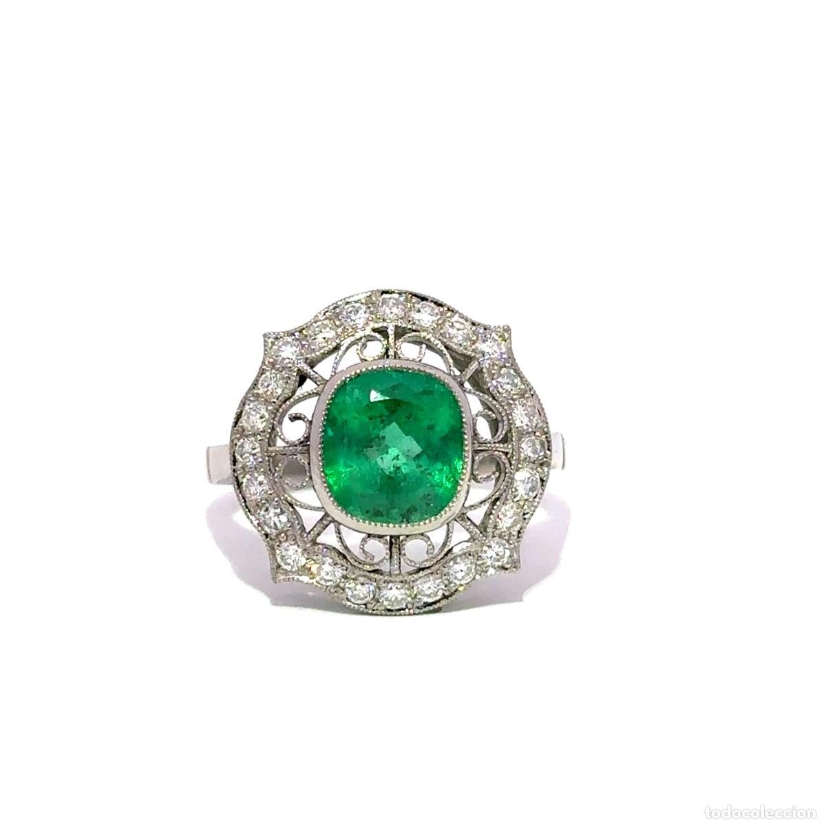 Schmuck: Anillo de Joyer&iacute;a Fina con Esmeralda Colombiana, Diamantes y Platino