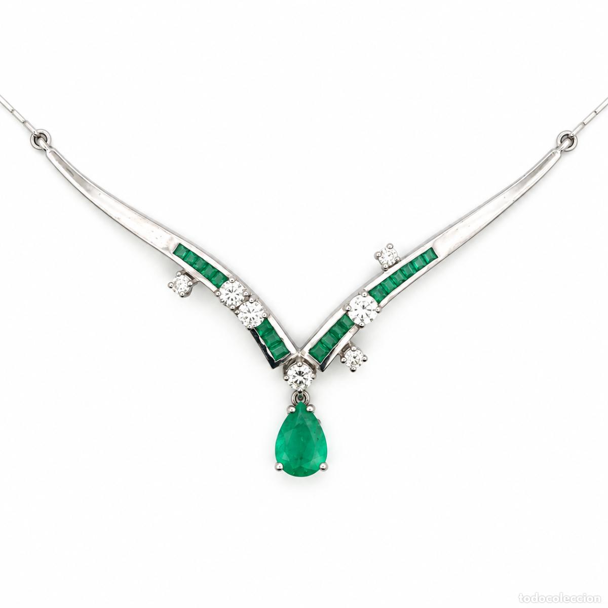 Jewelry: Gargantilla de Lujo con Esmeralda Colombiana y Diamantes &ndash; Dise&ntilde;o Art D&eacute;co