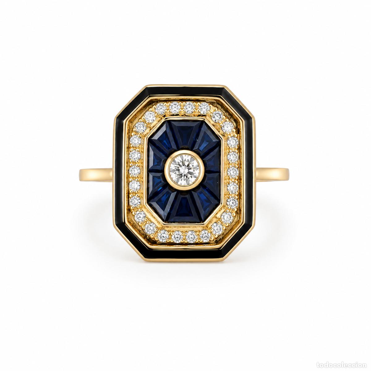 Jewelry: Anillo Real de Zafiros y Halo de Diamantes en Oro Amarillo