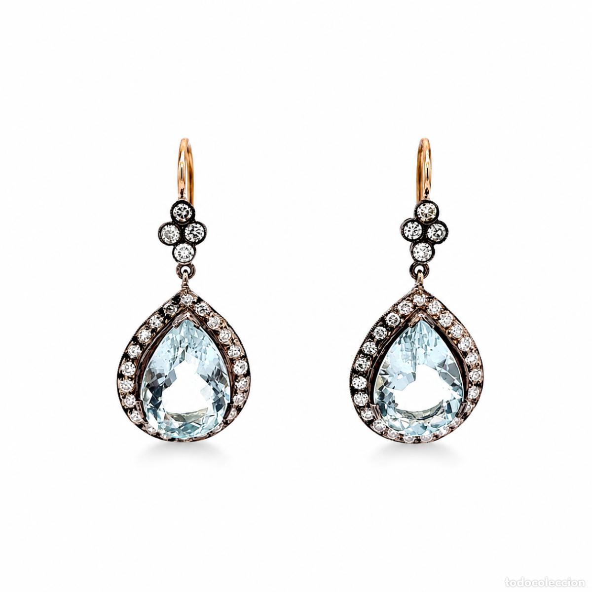 Joalharia: Pendientes de Oro Amarillo y Plata con Aguamarina Natural y Diamantes.