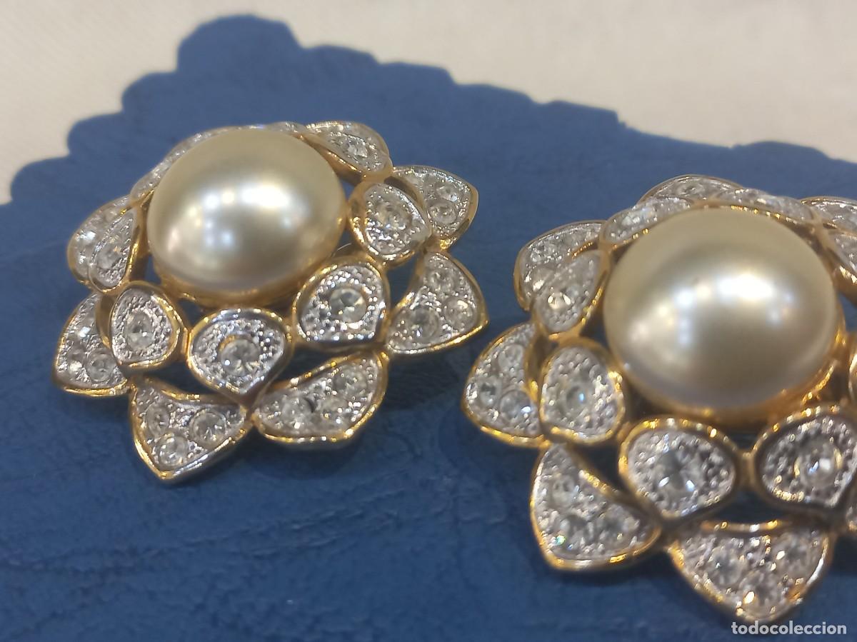 Joalharia: PENDIENTES (bot&oacute;n-chapados) &uml;flor doble altura-perl&oacute;n central&uml; 3,8cm