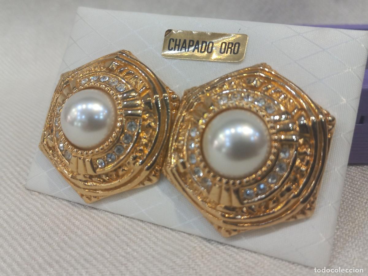 Jewelry: PENDIENTES (bot&oacute;n-chapados) &uml;VICTORIANO&uml; hexagonal-perl&oacute;n central