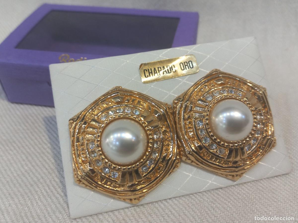 Joyeria: PENDIENTES (bot&oacute;n-chapados) &uml;VICTORIANO&uml; hexagonal-perl&oacute;n central - Foto 3