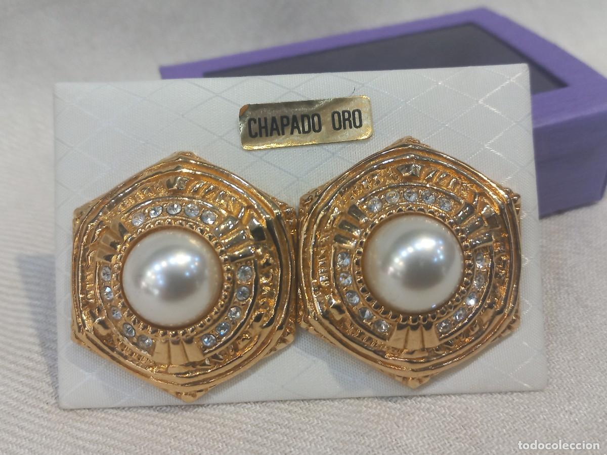 Joyeria: PENDIENTES (bot&oacute;n-chapados) &uml;VICTORIANO&uml; hexagonal-perl&oacute;n central - Foto 4