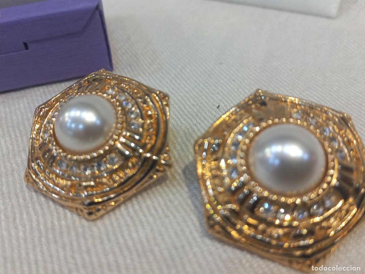 Joyeria: PENDIENTES (bot&oacute;n-chapados) &uml;VICTORIANO&uml; hexagonal-perl&oacute;n central - Foto 6