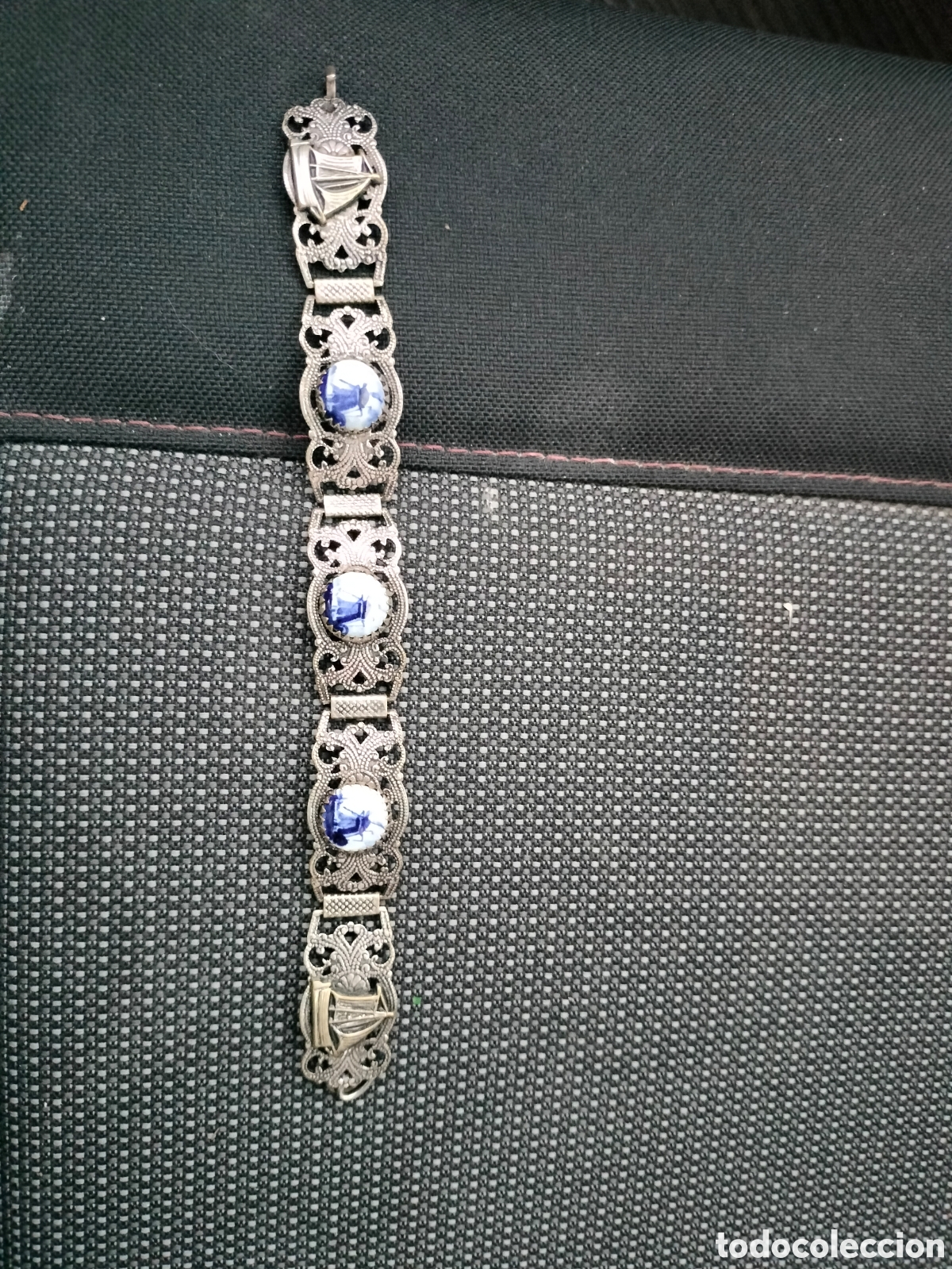 Schmuck: Antigua Pulsera de plata con esmaltes delf holanda. A&ntilde;os 30