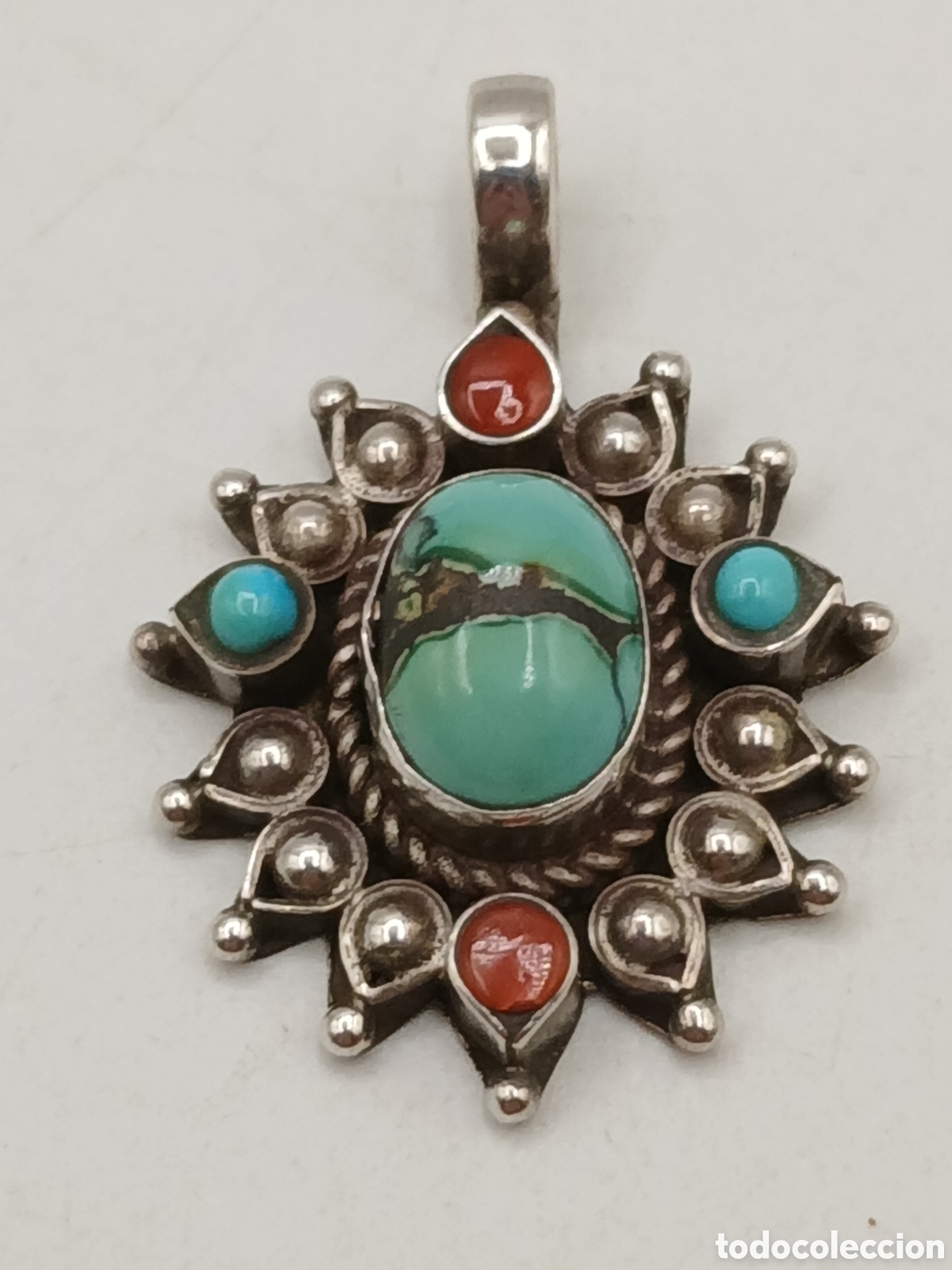 Joyeria: Colgante plata 925mls turquesa y coral rojo
