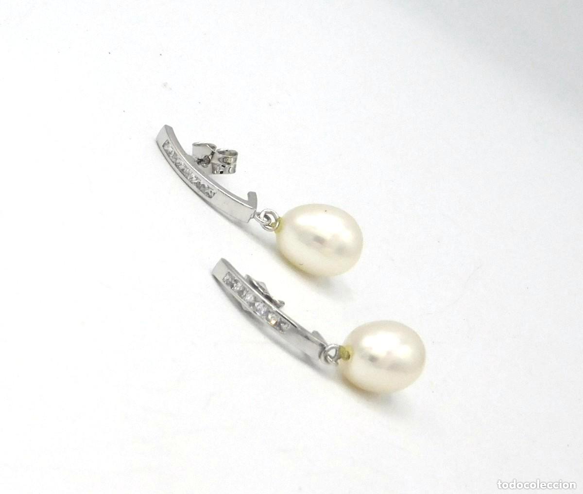 Jewelry: BONITOS PENDIENTES DE ORO BLANCO 18K, PERLAS Y CIRCONITAS