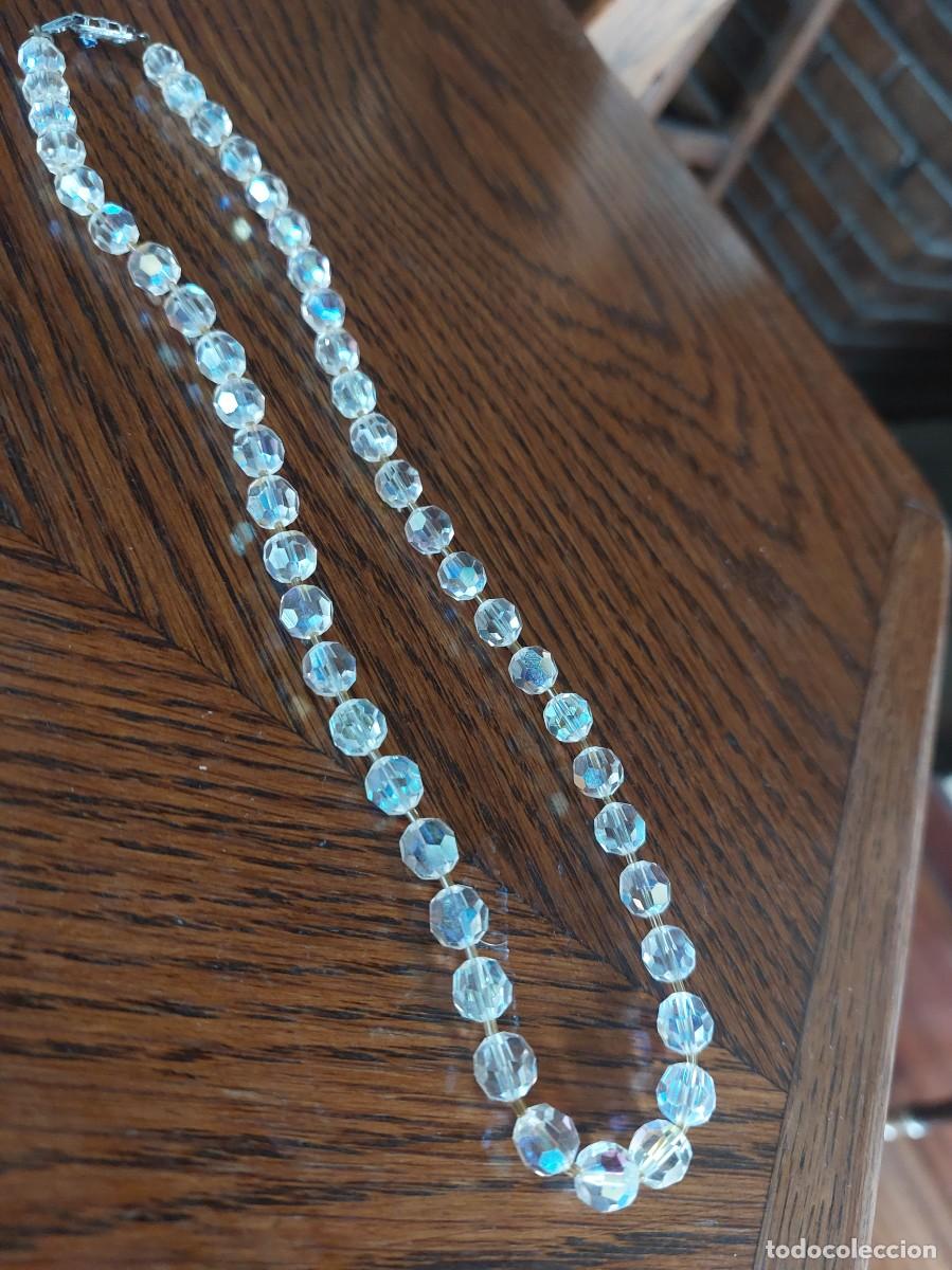 Joyeria: Espectacular collar vintage de cuentas de cristal facetas con acabado irisdicente Aurora boreal de d
