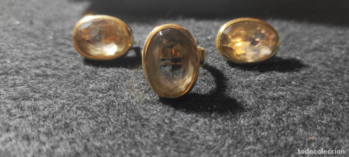 Joyeria: Juego de anillo y pendientes de oro 18 Kilates y cuarzo ahumado